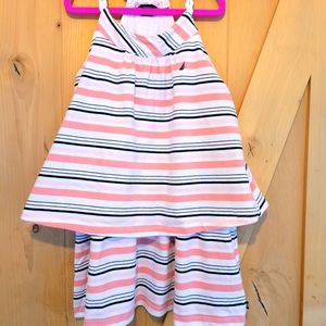 Nautica Pink and Blue Striped Halter Girls Dress